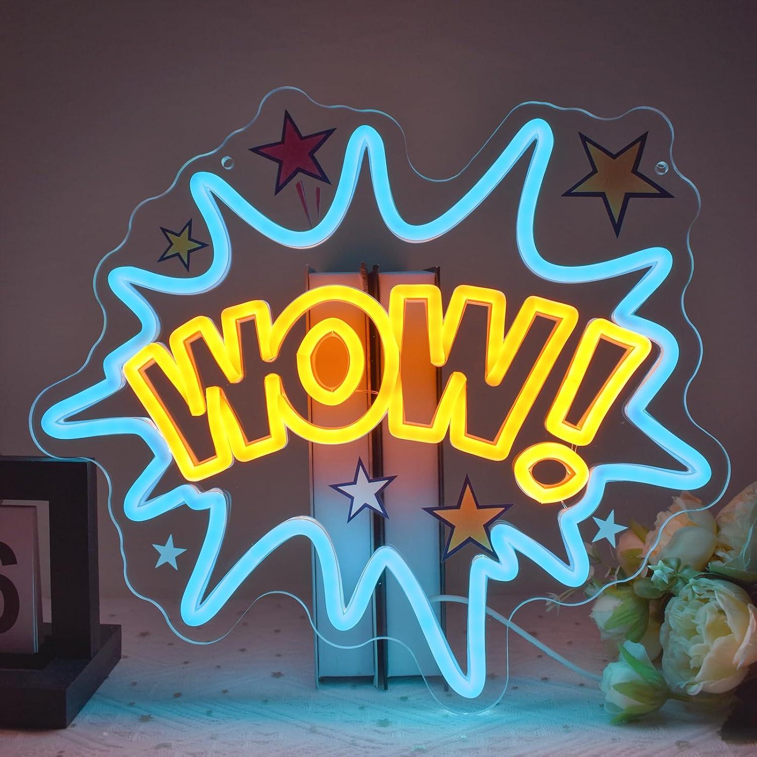 Lighting Decor Wow - Letreiro Neon WOW com LED Regulável