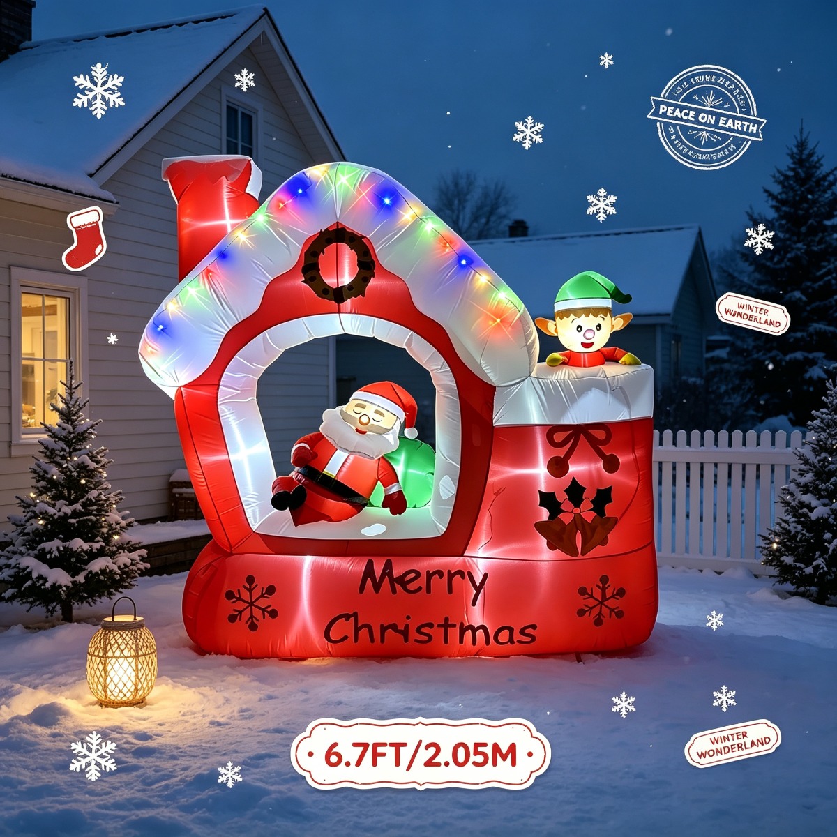 Santa'S Elves Holiday Lighting & Decor Llc - Enfeite de Jardim Inflável de Natal: