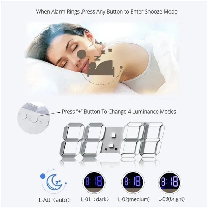 Ajustável 3D Digital Relógio d - Lighting Home Decor Wall Clocks avaliação e preço