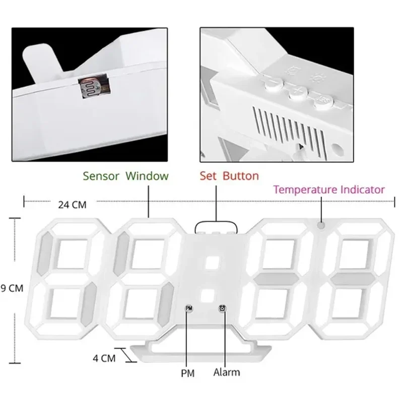 Ajustável 3D Digital Relógio d - Lighting Home Decor Wall Clocks avaliação e preço