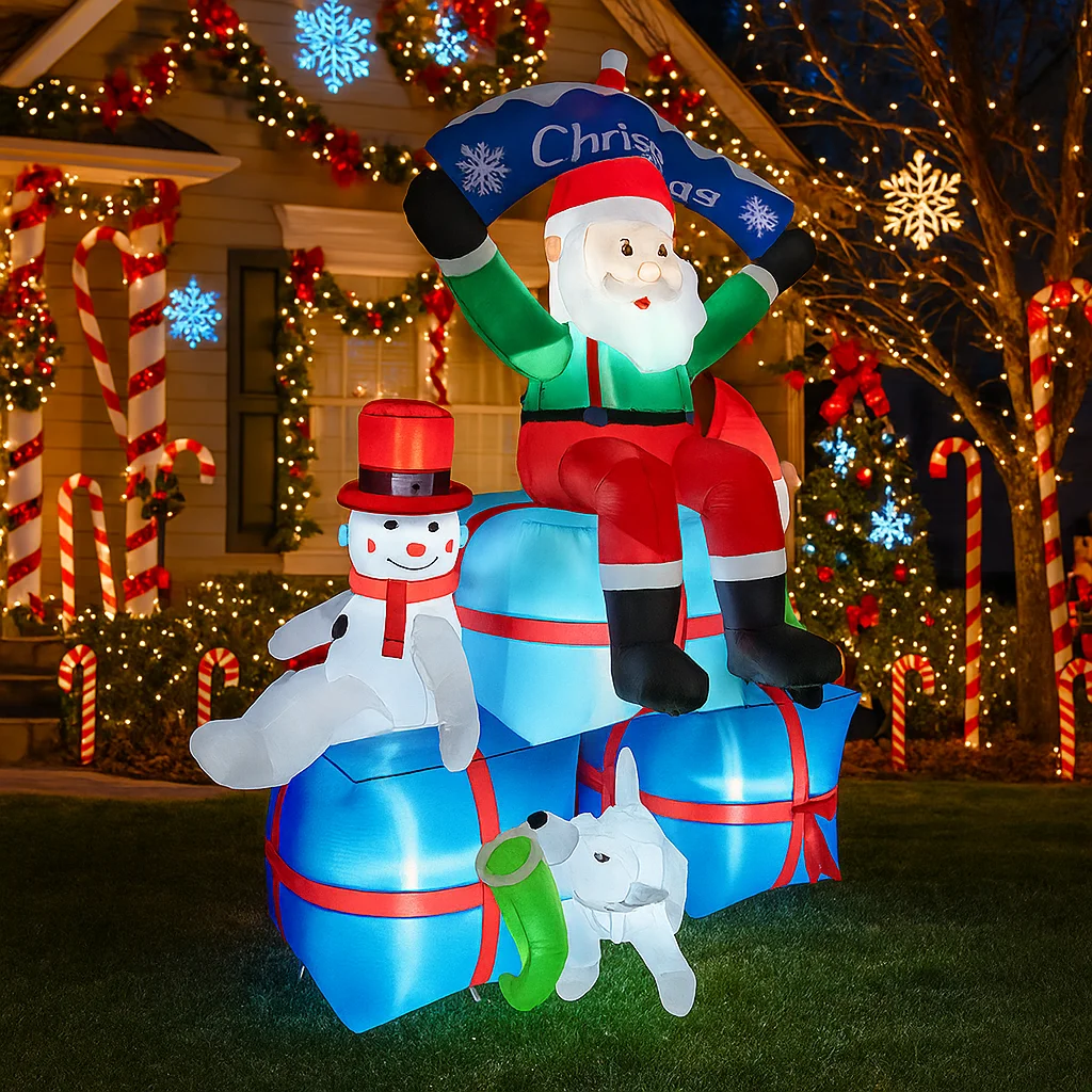 2.1m/6.8ft inflável papai noel - Santa'S Elves Holiday Lighting & Decor Llc avaliação e preço