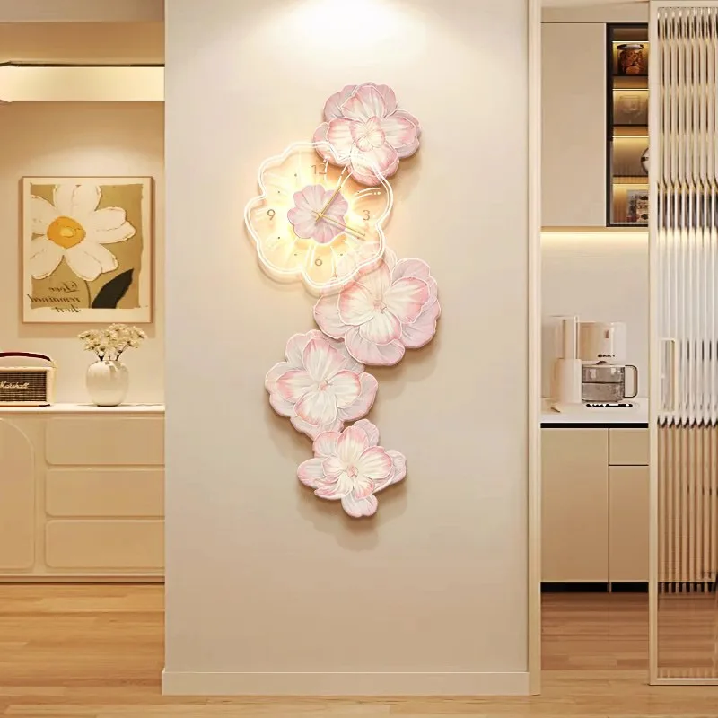 Luxo rosa flor luz relógio de  - Lighting Home Decor Wall Clocks avaliação e preço