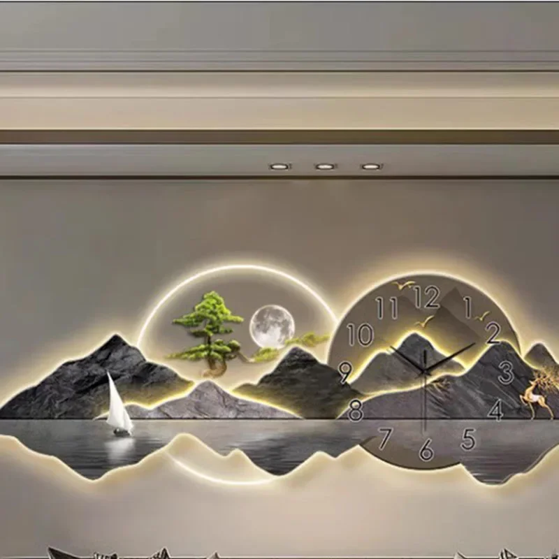 Pintura chinesa moderna com re - Lighting Home Decor Wall Clocks avaliação e preço