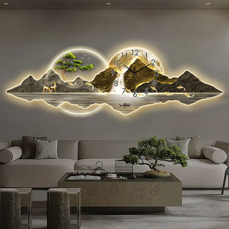 Pintura chinesa moderna com re - Lighting Home Decor Wall Clocks avaliação e preço