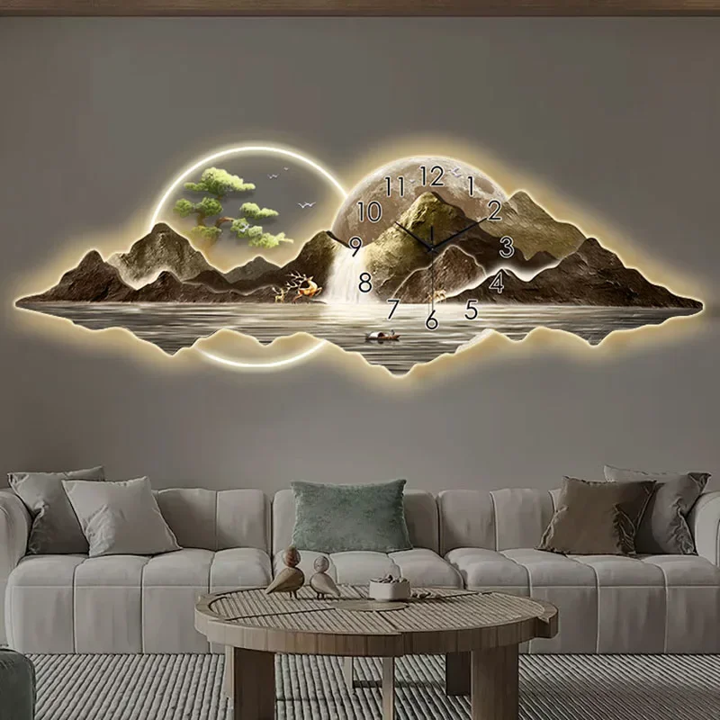 Pintura chinesa moderna com re - Lighting Home Decor Wall Clocks avaliação e preço
